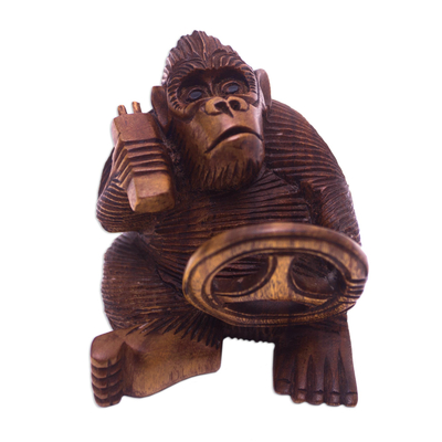 Suar Wood Monkey Sculpture