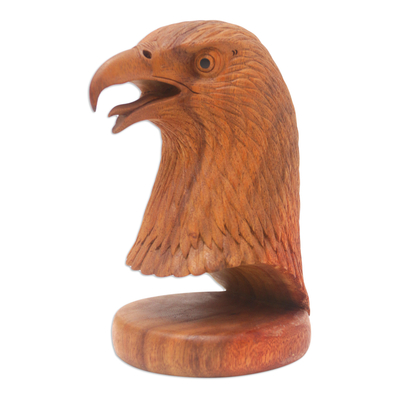 Hand-Carved Bird Sculpture in Balinese Suar Wood