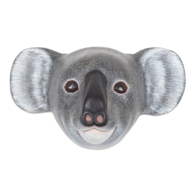 Novica Bali Handmade Grey Painted Wood Koala Mask