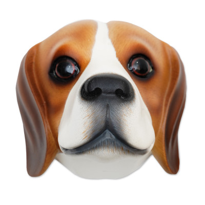 Hand-Carved Wood Beagle Mask from Indonesia