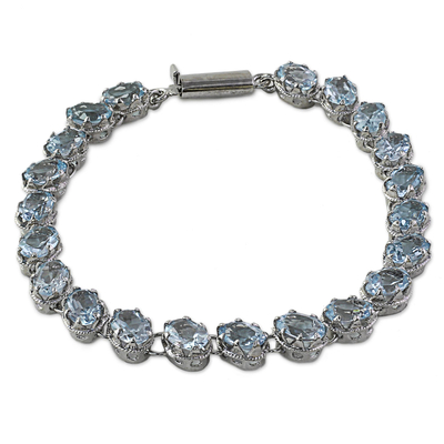 Sterling Silver Link Blue Topaz Bracelet from India