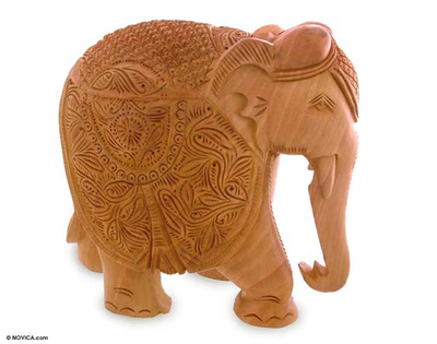 Fair Trade Hand Carved Wood Elephant Sculpture from India
