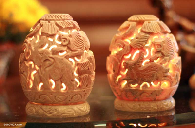 Soapstone candleholders (Pair)
