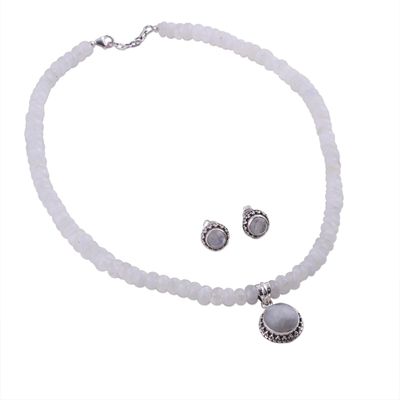 Moonstone Jewelry Set Sterling Silver Necklace Earrings