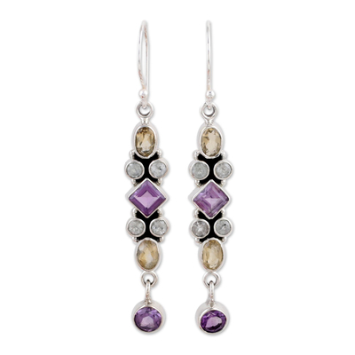Amethyst and Citrine Earrings Artisan Crafted in India