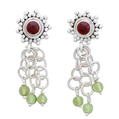 Garnet and peridot waterfall earrings