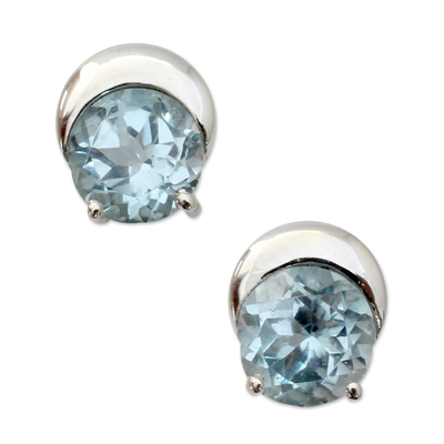 Sterling Silver and Blue Topaz Stud Earrings from India