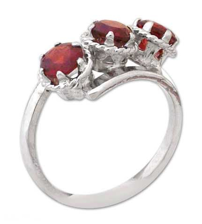 Fair Trade Garnet 3 Stone Ring