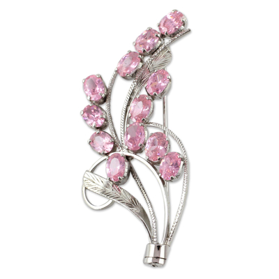 Floral Sterling Silver Cubic Zirconia Brooch Pin from India