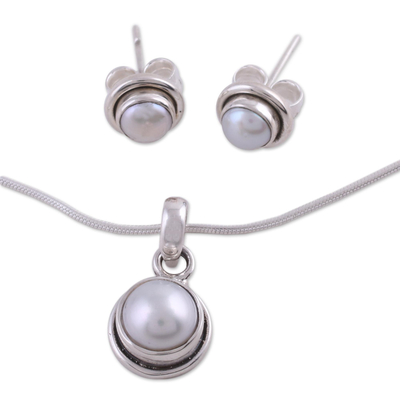 Novica Bridal Pearl Jewelry Set in Sterling Silver