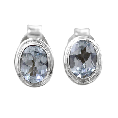 Blue Topaz Earrings Sterling Silver Studs
