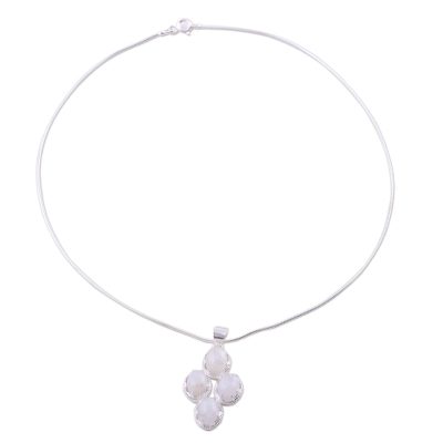 Rainbow Moonstone Necklace in Sterling Silver from India