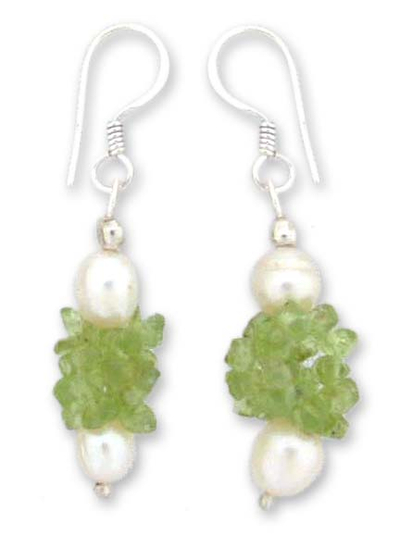 Artisan Crafted Peridot and Pearl Earrings from India