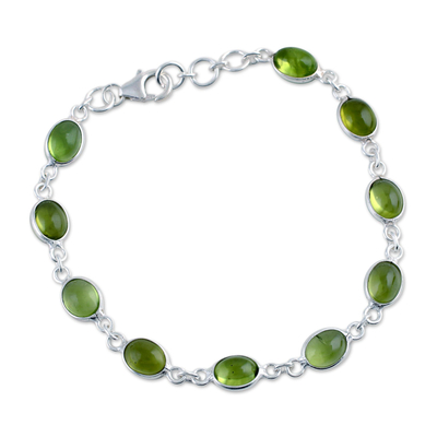 Unique Peridot and Sterling Silver Link Bracelet from India