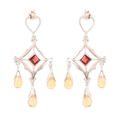 Citrine and garnet chandelier earrings
