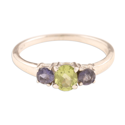 Peridot and Iolite Ring on Sterling Silver from India