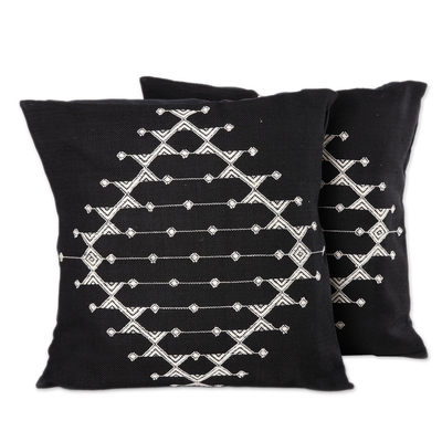 Cotton Patterned Black and White Cushion Covers (Pair)