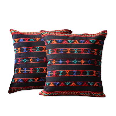 Artisan Crafted Cotton Patterned Cushion Covers (Pair)
