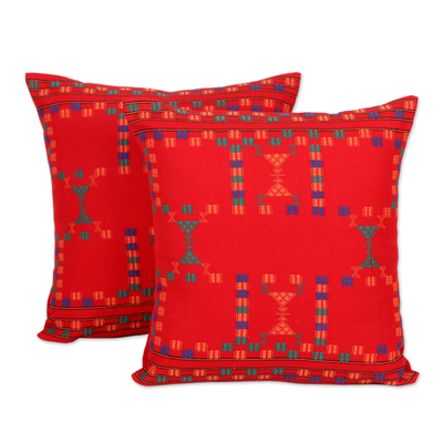 Cotton Red Cushion Covers Set 2 Throw Pillows