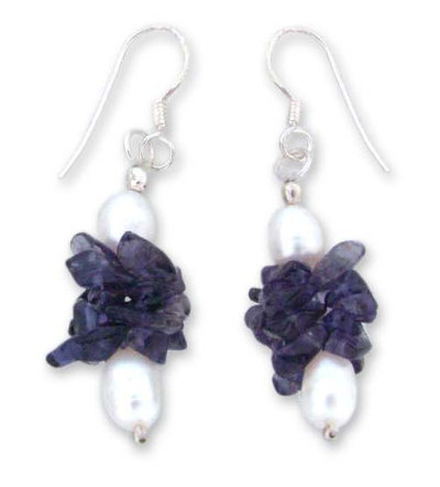 Pearl and iolite earrings