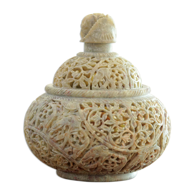 Natural Soapstone Handcarved Jar from India