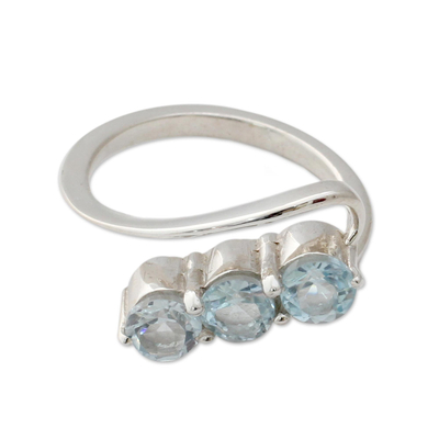 Handcrafted Blue Topaz Three-Stone Silver Ring