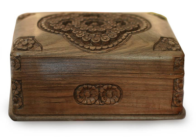 Hand Carved Floral Wood Jewelry Box