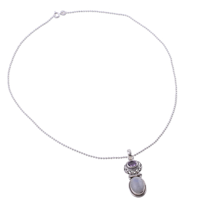 Rainbow Moonstone and Amethyst Necklace from India