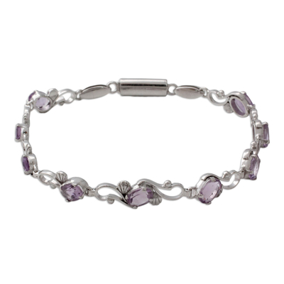 Artisan Crafted Purple Amethyst Birthstone Sterling Silver Link Bracelet