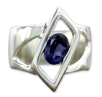 Sterling Silver Single Stone Iolite Ring from Modern Jewelry