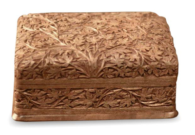 Artisan Hand Carved Wood Jewelry Box from India