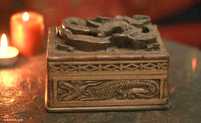 Hand Carved Walnut Wood Jewelry Box