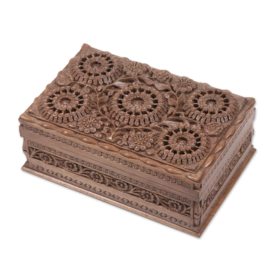 Hand Carved Floral Wood Jewelry Box