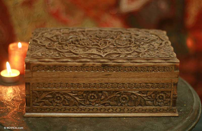 Floral Carved Wood Jewelry Box