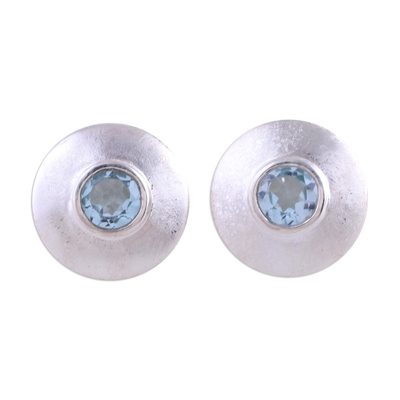 Artisan Crafted Silver and Blue Topaz Button Earrings