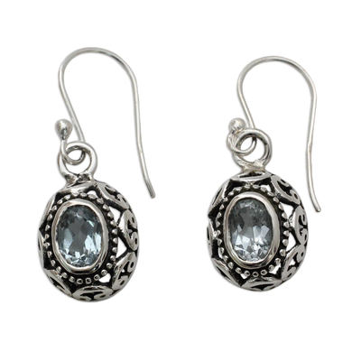 Blue Topaz Earrings Sterling Silver Jewelry from India