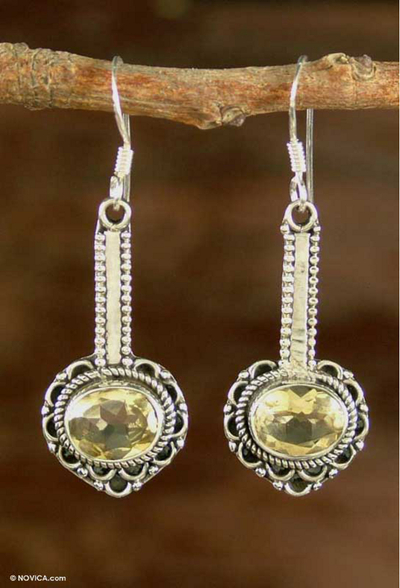 Hand Crafted Indian Sterling Silver and Citrine Earrings