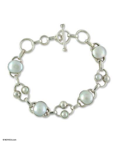 Bridal Sterling Silver Link Pearl Bracelet from India