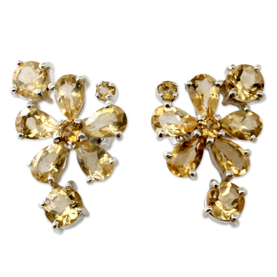 Hand Made Floral Citrine Button Earrings