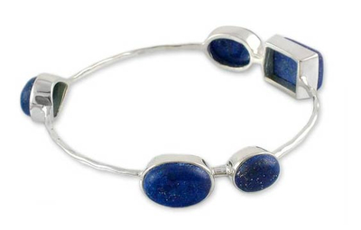 Sterling Silver Bangle Bracelet with Lapis Lazuli