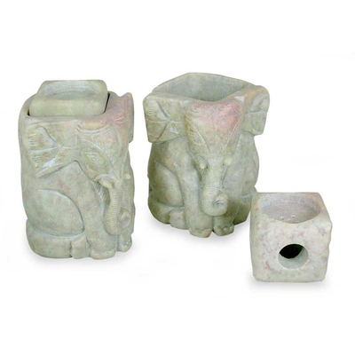 Natural Soapstone Hand Carved Candle Holders (Pair)