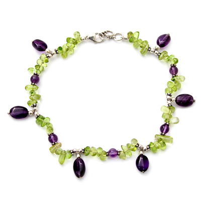 Peridot and amethyst anklet