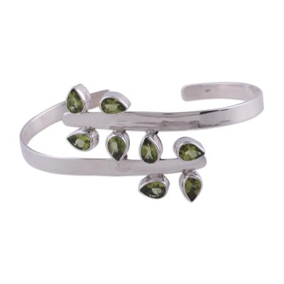 Sterling Silver Cuff Peridot Bracelet Modern Jewelry