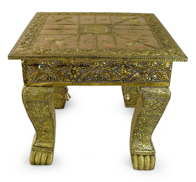 Fair Trade Wood Brass Accent Table Unique Traditional