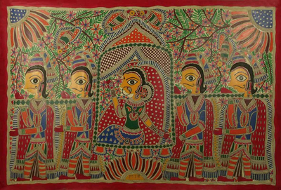 Natural Dyes on Handmade Paper Madhubani Painting