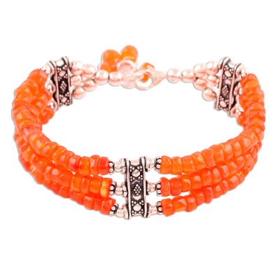 Handcrafted Sterling Silver Wristband Carnelian Bracelet