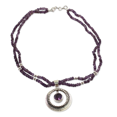Indian Jewelry Sterling Silver Beaded Amethyst Necklace