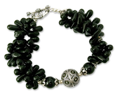 Artisan Crafted Black Onyx Torsade Bracelet with Silver