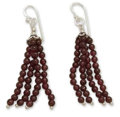 Garnet Waterfall Earrings in Sterling Silver from India