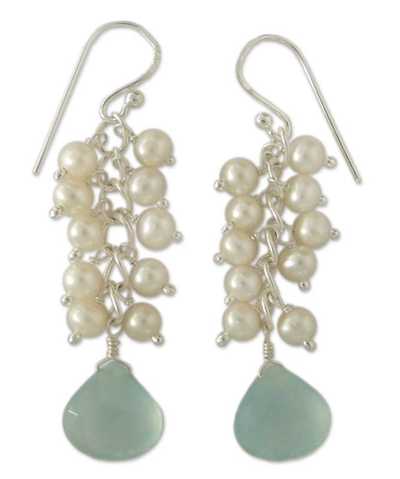 Handmade Pearl and Chalcedony Cluster Earring
